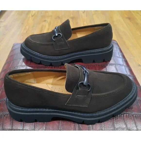 Söfft Satara Chocolate Brown Suede Horsebit Lug Sole Platform Loafers Size 8 - Picture 4 of 11